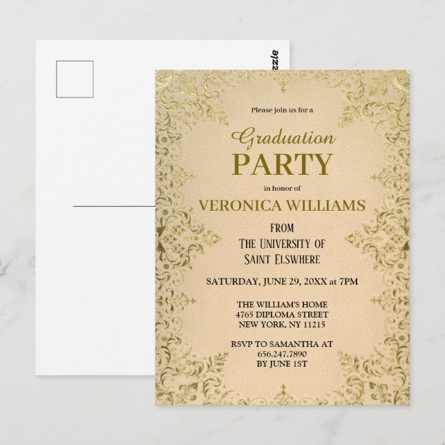 Elegant Vintage Gold 2025 Graduation Party  Postcard (Front/Back)