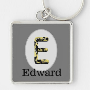 Elegant Vintage Gold and Black Letter E Monogram Keychain