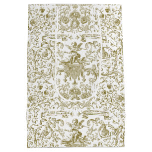 Elegant Vintage Gold Beige Baroque Floral Medium Gift Bag