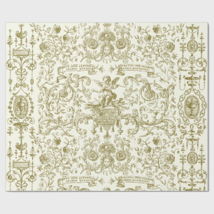 Elegant Vintage Gold Beige Baroque Floral  Wrapping Paper
