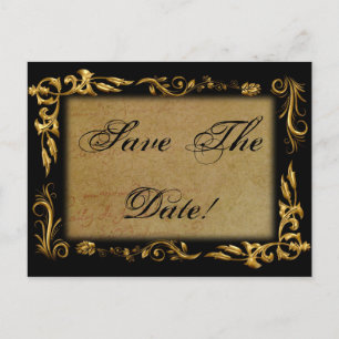 Elegant Vintage Gold & Black Save The Date Wedding Announcement Postcard