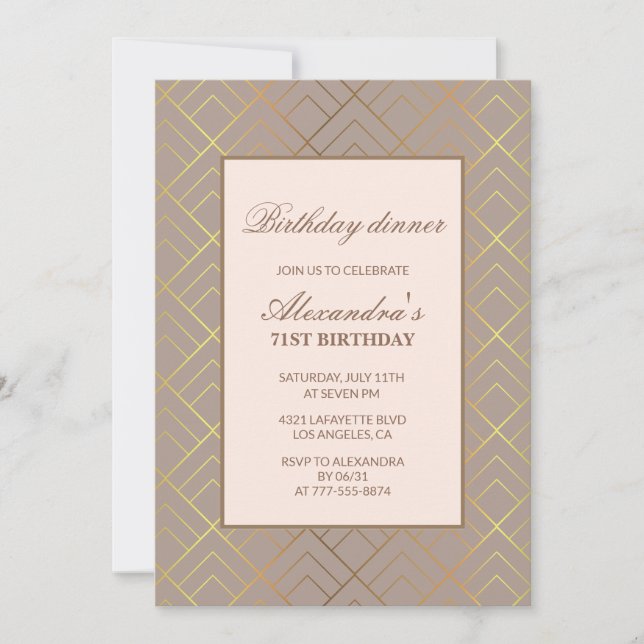 Elegant Vintage Gold Brown Dinner 71st birthday Invitation (Front)
