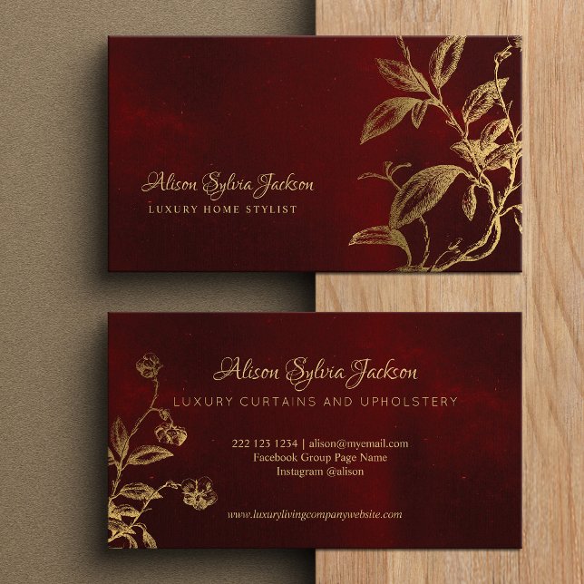 Elegant vintage gold burgundy  business card (Creator Uploaded)