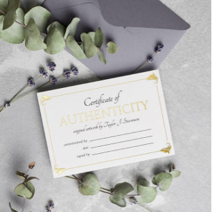 Elegant Vintage Gold Certificate of Authenticity