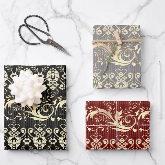 Elegant vintage gold damask pattern wrapping paper sheet (Front)