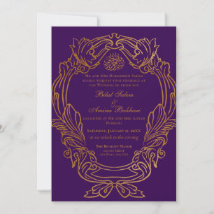Elegant Vintage Gold Frame 2 Islamic Wedding Invitation