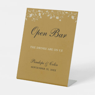 Elegant Vintage Gold Library Book Cover Open Bar Pedestal Sign