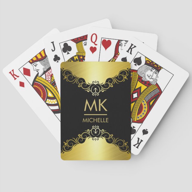 Elegant Vintage Gold Monogram Playing Cards (Back)