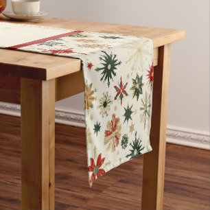 Elegant Vintage Gold & Red Snowflakes pattern Short Table Runner