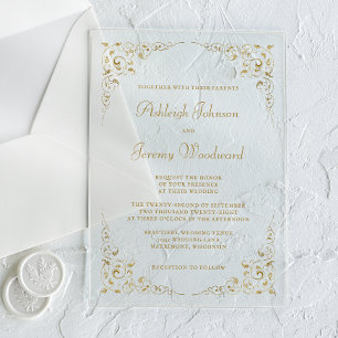 Elegant Vintage Gold Script Botanical Frame Acrylic Invitations
