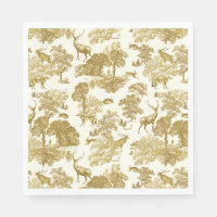 Elegant Vintage Gold Toile Deer Fox Woodland 