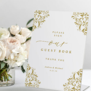 Elegant Vintage Gold Wedding Guest Book Sign