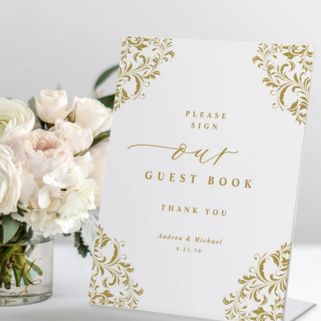 Elegant Vintage Gold Wedding Guest Book Sign (Creator Uploaded)