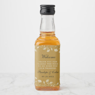 Elegant Vintage Gold Wedding Welcome Basket Mini Liquor Bottle Label