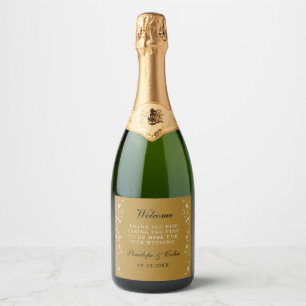Elegant Vintage Gold Wedding Welcome Basket Sparkling Wine Label