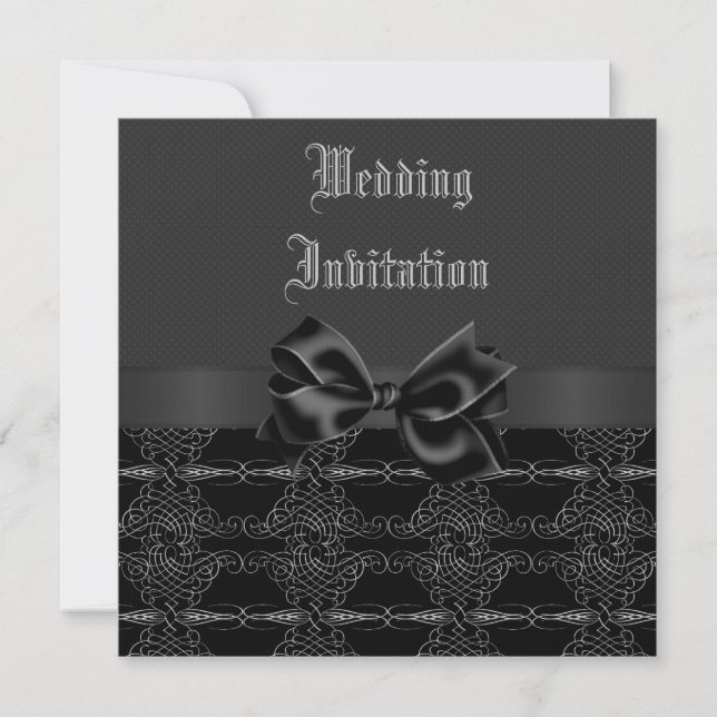 Elegant Vintage Gothic Black & Silver Wedding Invitation (Front)