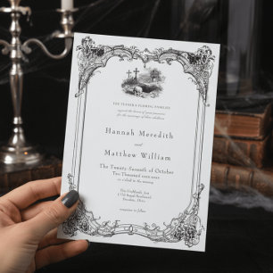 Elegant Vintage Gothic Black Toile Skull Wedding Invitation