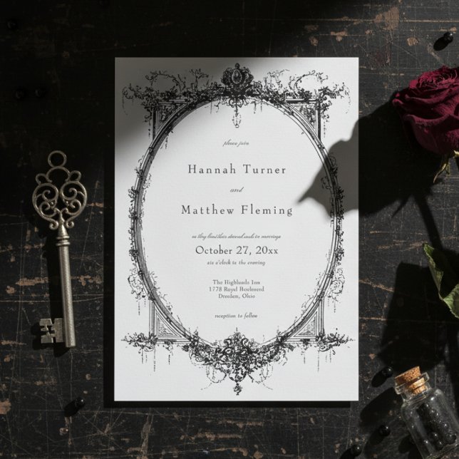 Elegant Vintage Gothic Black Toile Wedding Invitation (Creator Uploaded)