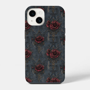 Elegant Vintage Gothic Pattern with Red Roses  iPhone 14 Case