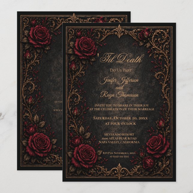 Elegant vintage Gothic wedding invitation (Front/Back)