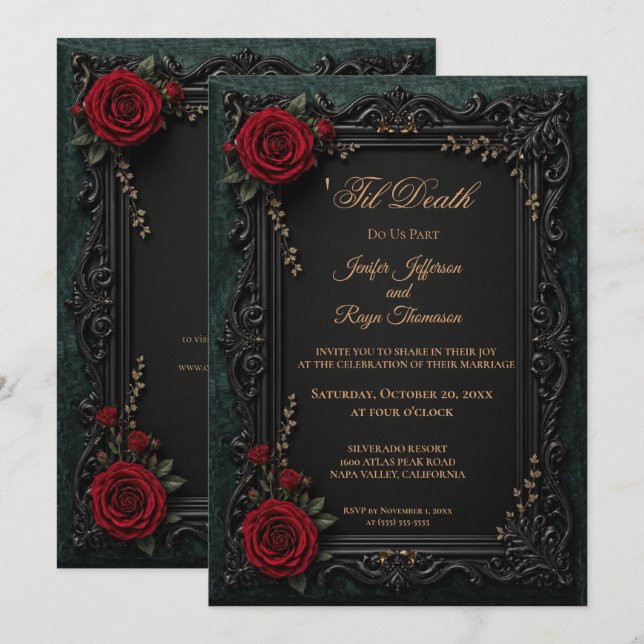 Elegant vintage Gothic wedding invitation (Front/Back)