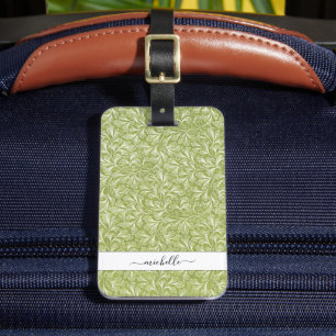 Elegant Vintage Green Botanical Script Name Luggage Tag