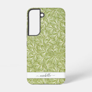 Elegant Vintage Green Botanical Script Name Samsung Galaxy Case