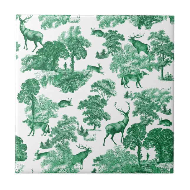 Elegant Vintage Green Deer Toile Seamless Tile (Front)