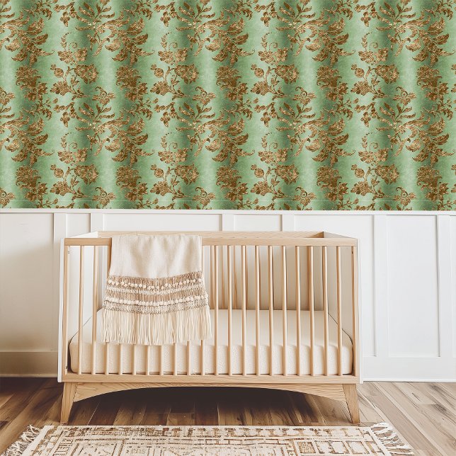 Elegant Vintage Green Gold Floral  Wallpaper (Elegant Vintage Green Gold Floral Wallpaper)