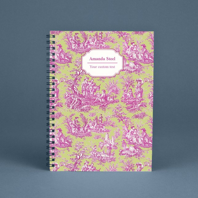 Elegant vintage green pink toile de jouy notebook (Creator Uploaded)