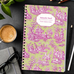 Elegant vintage green pink toile de jouy small notebook