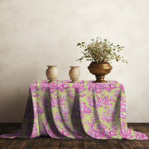 Elegant vintage green purple toile d jouy printed tablecloth