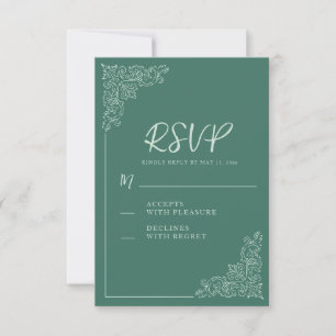 Elegant Vintage Green White Wedding  RSVP Card
