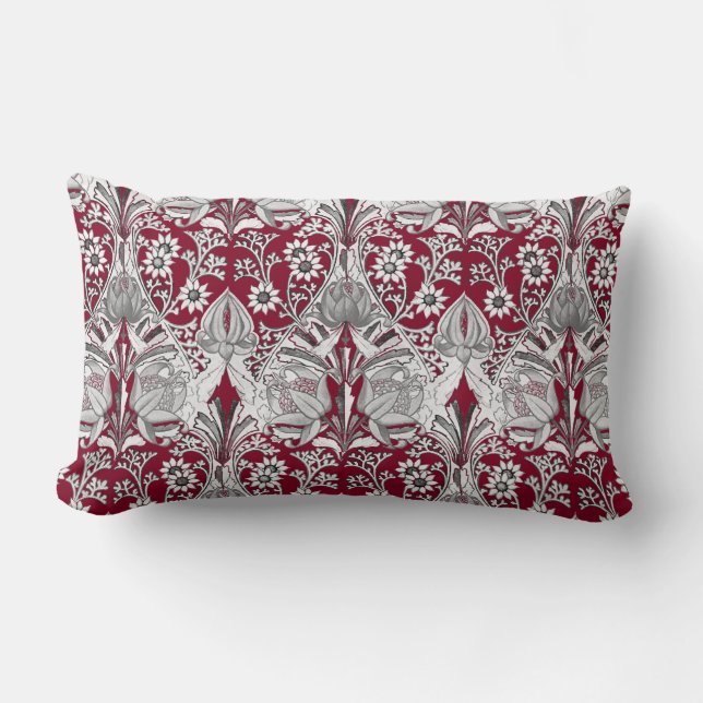 Elegant Vintage Grey Burgundy Flower Pattern Lumbar Pillow (Front)