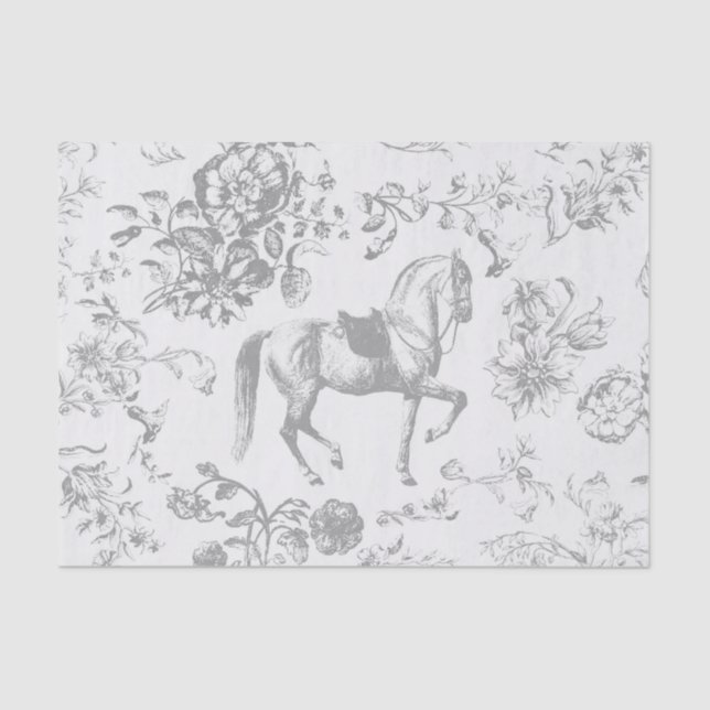 Elegant Vintage Grey Horse Flowers Tissue Paper (Front)