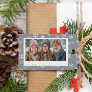 Elegant Vintage Grey Snowflakes Photo Holiday Gift Tags