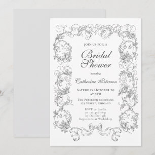 Elegant Vintage Grey White Ornate Bridal Shower Invitation