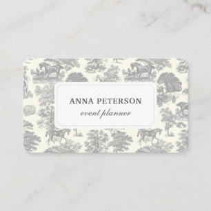 Elegant Vintage Grey White Toile Horse Business Card