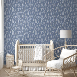 Elegant Vintage Herbal Garden Calm Soft Blue Wallpaper
