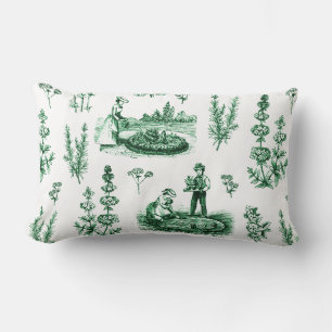Elegant Vintage Herbal Garden Sage Green Toile Lumbar Pillow