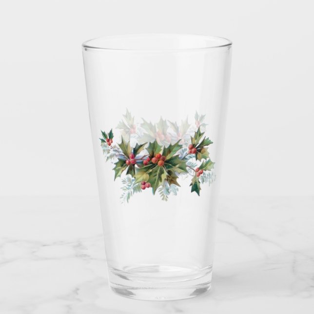 Elegant Vintage Holly and Pine Glass (Front)