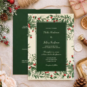 Elegant Vintage Holly Wedding  Invitation