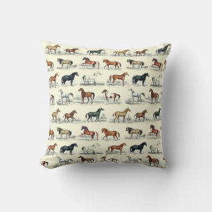 Elegant Vintage Horse Breeds Pattern Throw Pillow