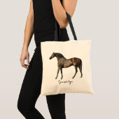 Elegant Vintage Horse Equestrian Custom Name Tote Bag (Front (Product))