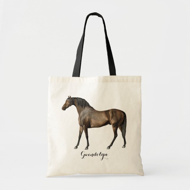 Elegant Vintage Horse Equestrian Custom Name Tote Bag (Front)