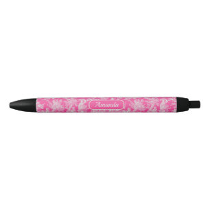 Elegant vintage hot pink toile de jouy black ink pen