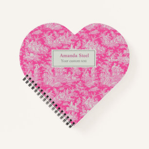 Elegant vintage hot pink toile de jouy heart notebook