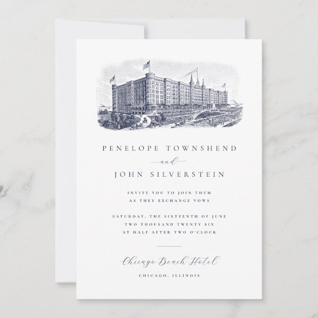 Elegant Vintage Hotel Destination Wedding Invitation (Front)
