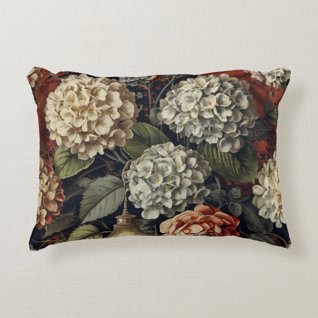 Elegant vintage Hydrangea Floral Pattern  Accent Pillow (Front)