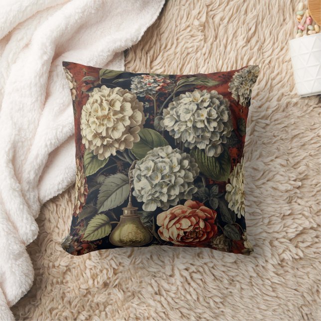 Elegant vintage Hydrangea Floral Pattern  Throw Pillow (Blanket)